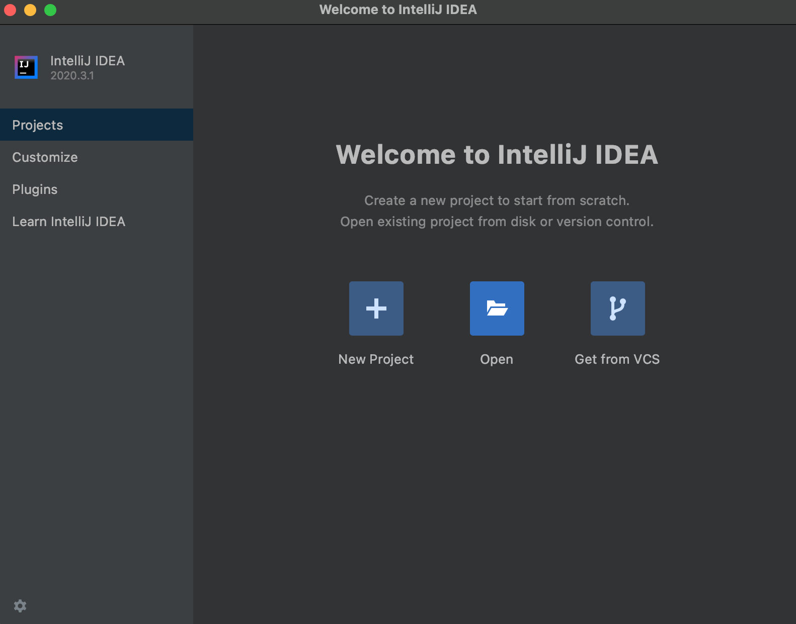 IntelliJ Start Menu