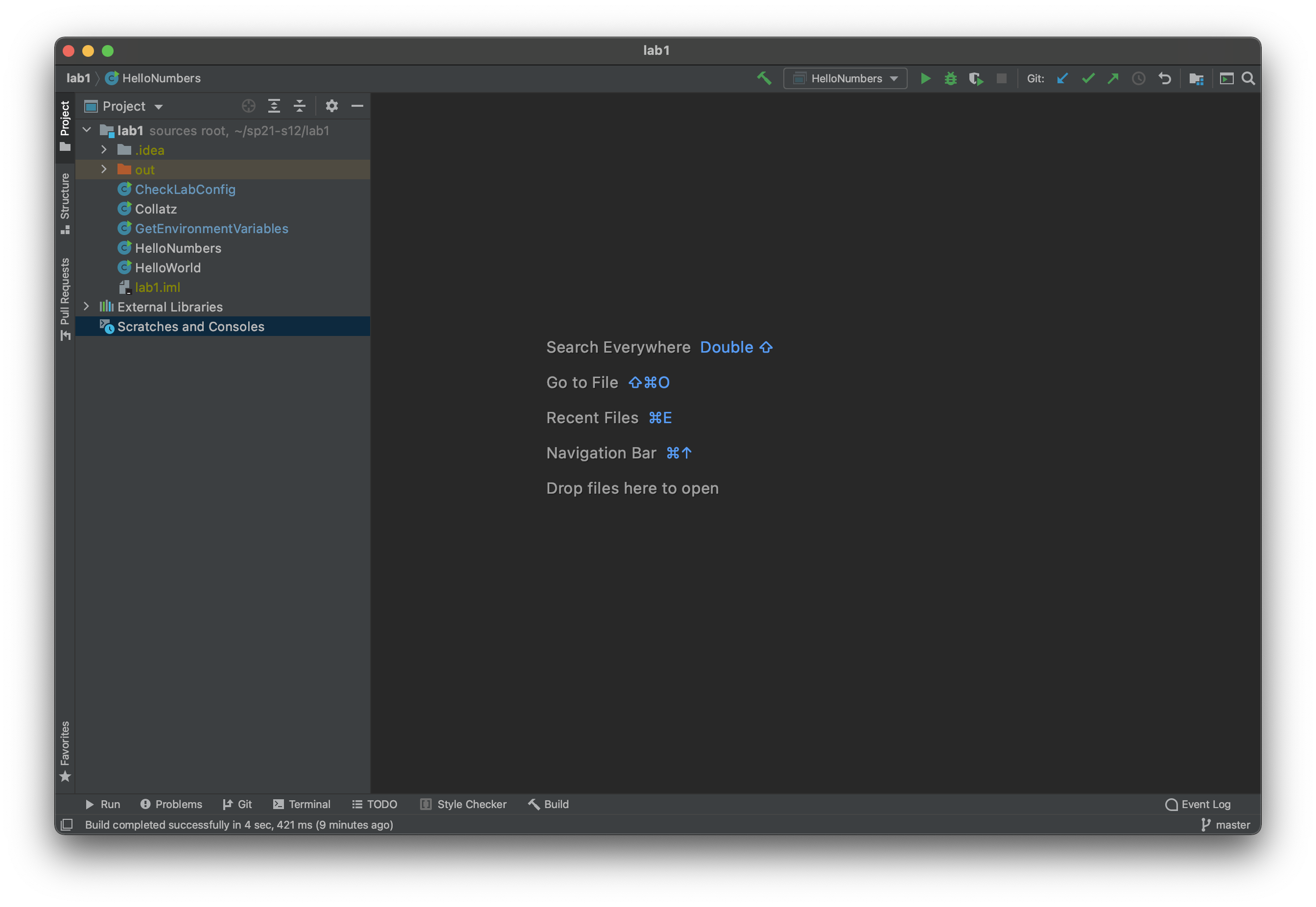 IntelliJ with lab 1 open