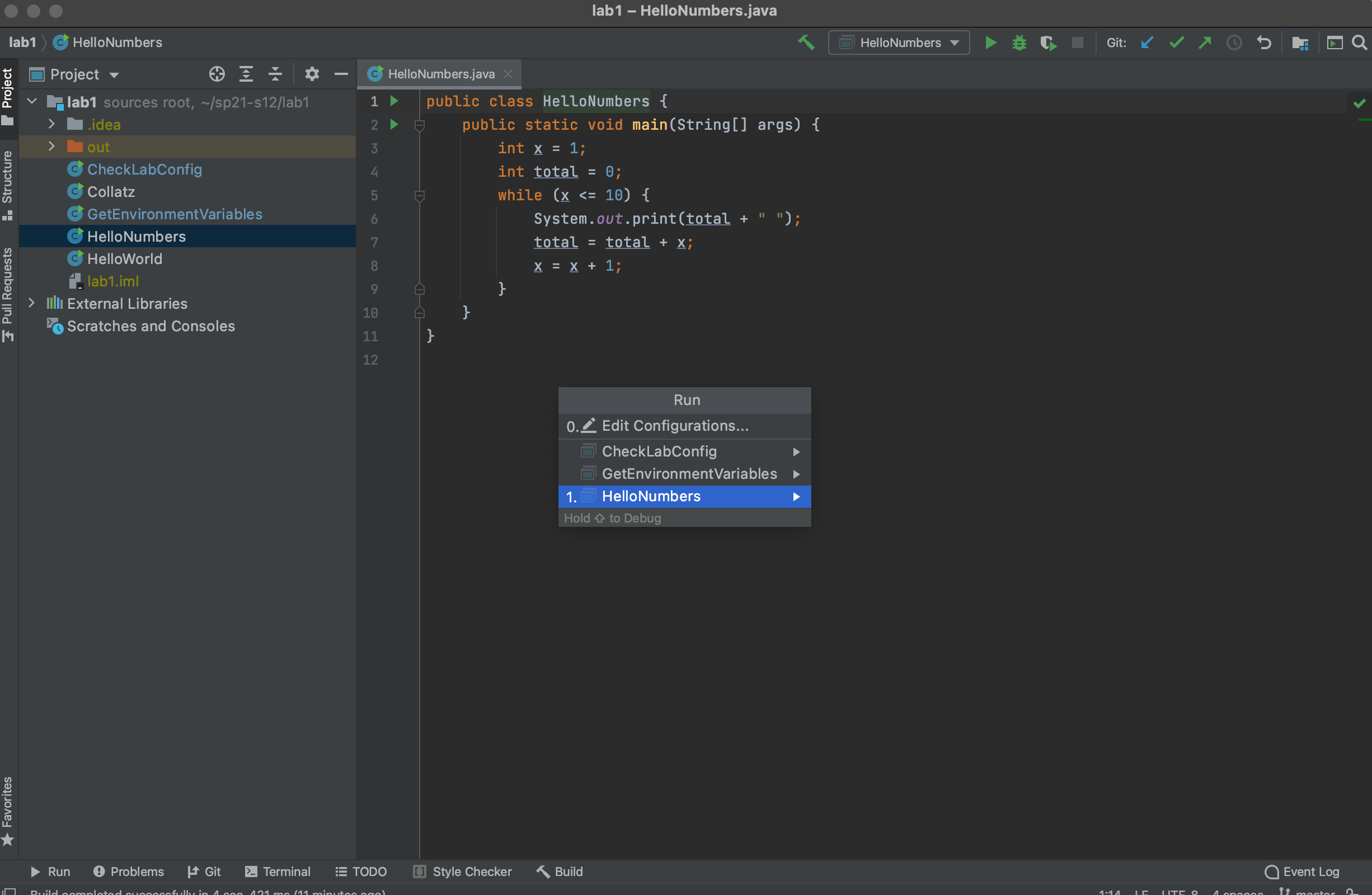Picking a run option